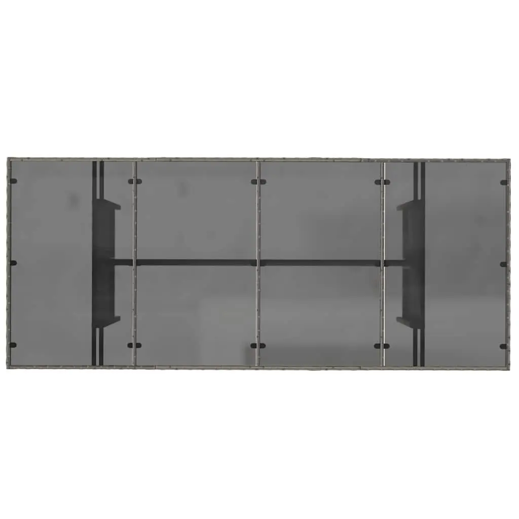 Garden Table Poly Rattan Tempered Glass Top 190x80x74cm Grey