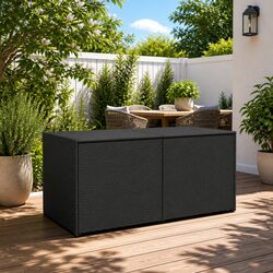 283L Black Poly Rattan Outdoor Garden Storage Box