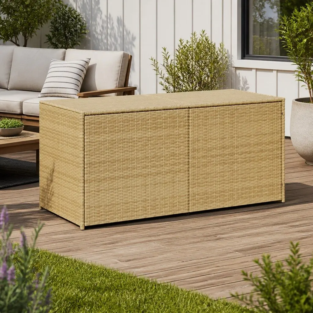 Garden Storage Box PE Rattan Beige Outdoor 283L