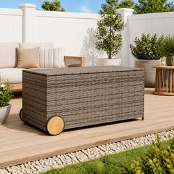 Durable Grey Garden Storage Box with Wheels for Outdoor Use