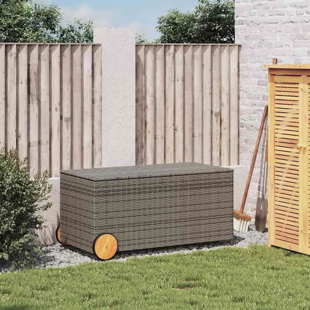 Grey Garden Storage Box with Wheels for Outdoor Use