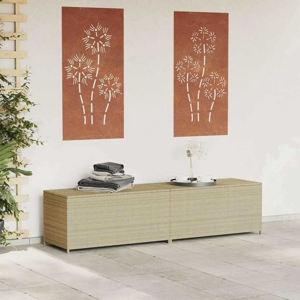 Waterproof Garden Storage Box Beige Poly Rattan 469L