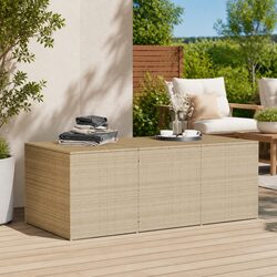 Beige Poly Rattan Garden Storage Box for Outdoor Use