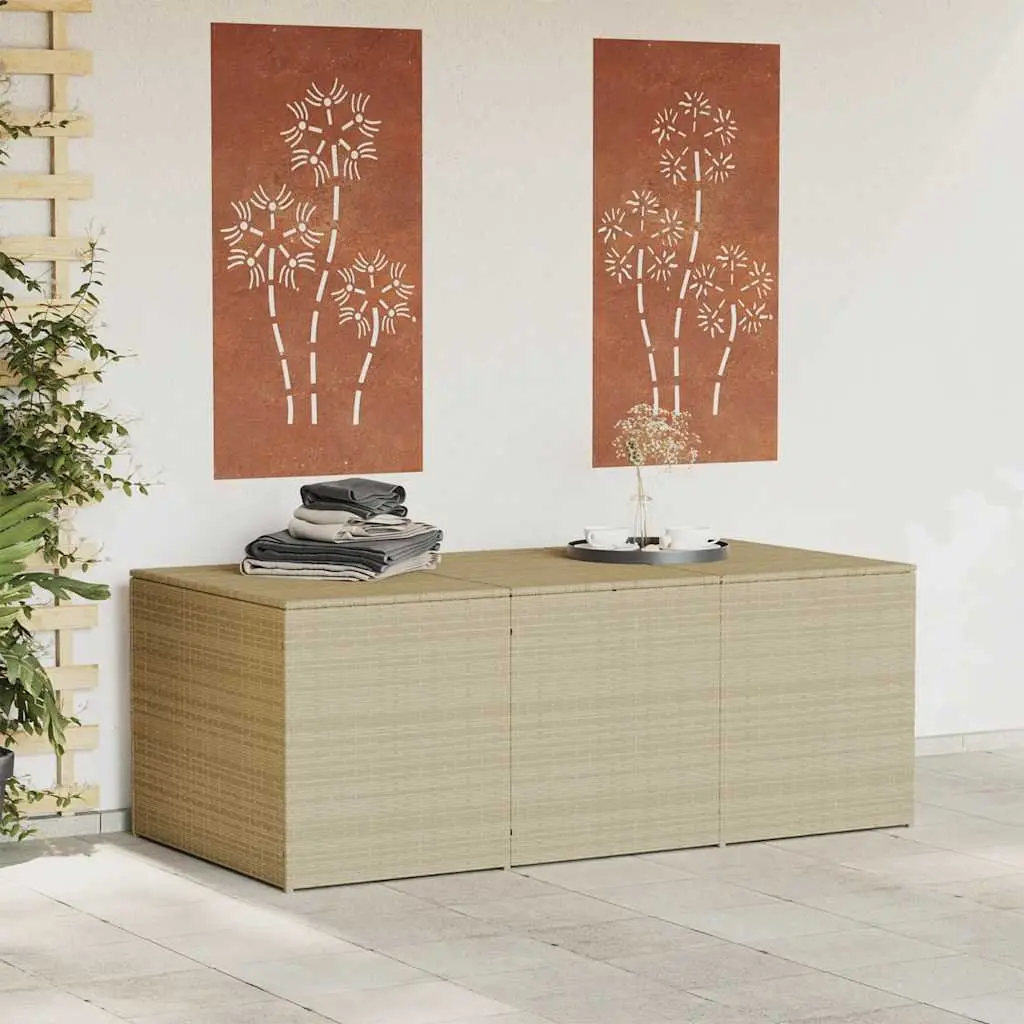 Beige Poly Rattan Garden Storage Box for Outdoor Use