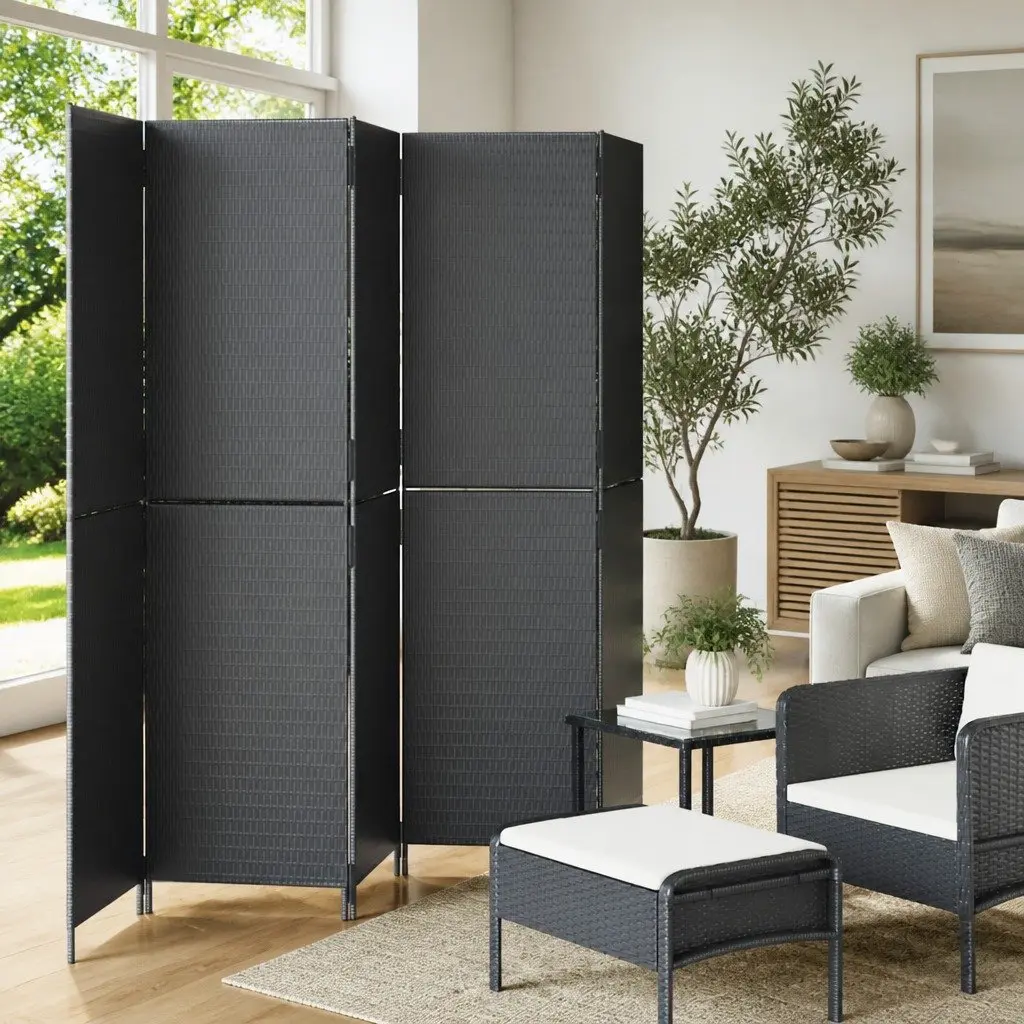 Room Divider Poly Rattan 5 Panels Black