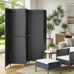 Five-Panel Black Poly Rattan Room Divider for Privacy