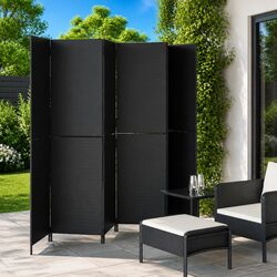 Black Poly Rattan Folding Partition with 6 Panels