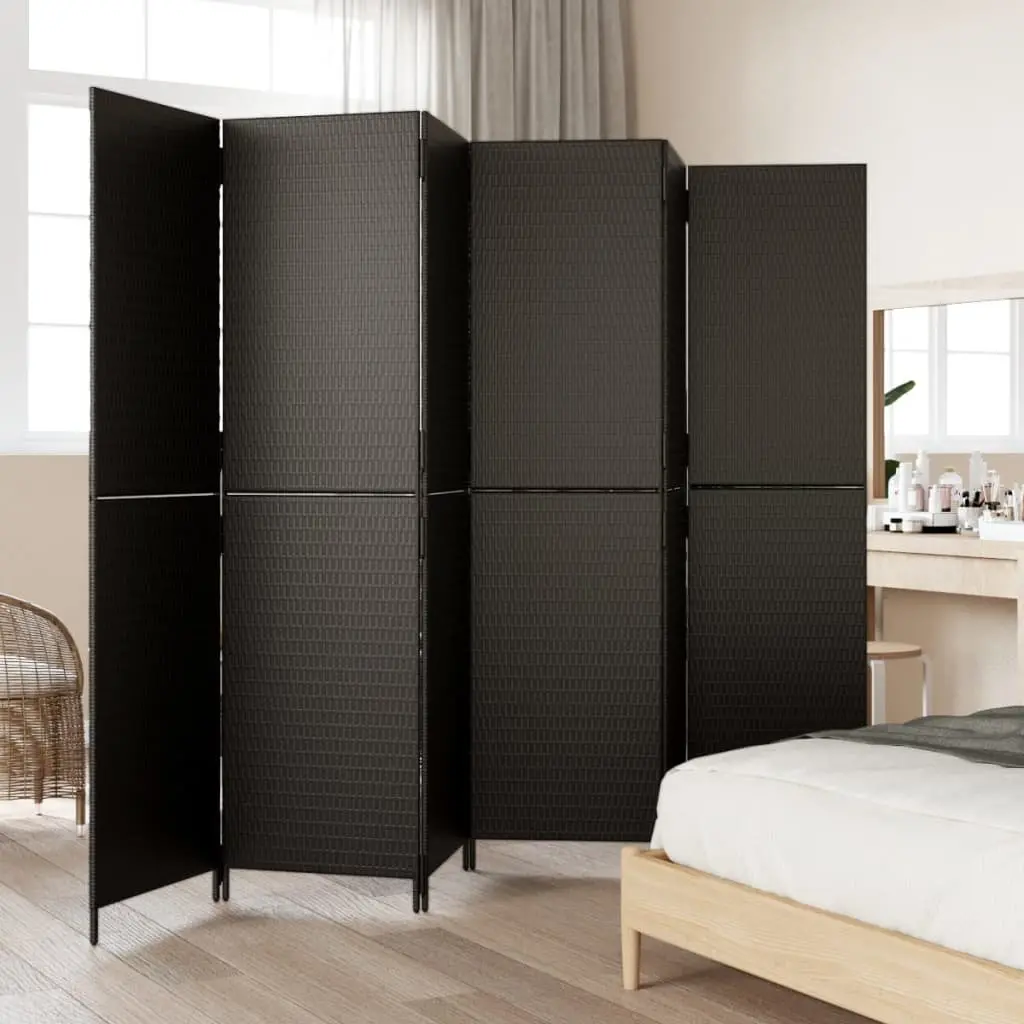 Black Poly Rattan Folding Partition with 6 Panels