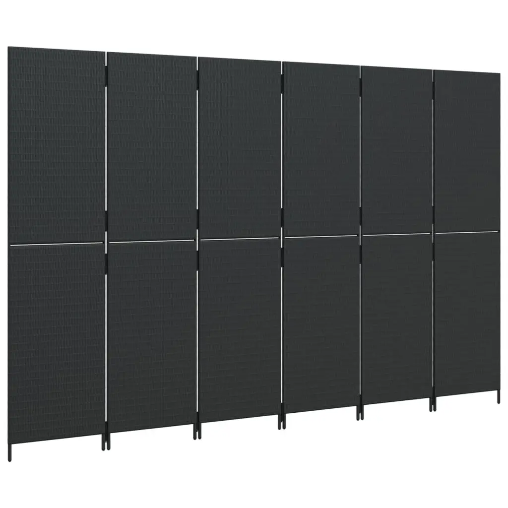 Black Poly Rattan Folding Partition with 6 Panels