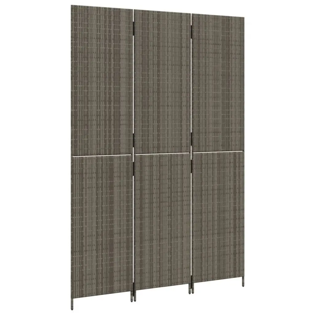 Room Divider Poly Rattan 3 Panels Grey Folding Partition Indoor