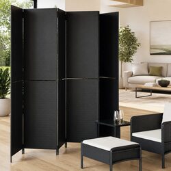 Folding Partition Room Divider with 6 Panels - Black