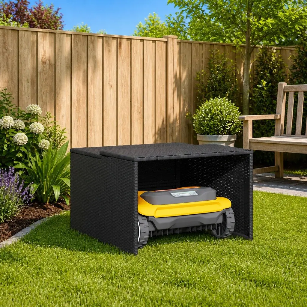 Black Robot Mower Garage Outdoor Shed