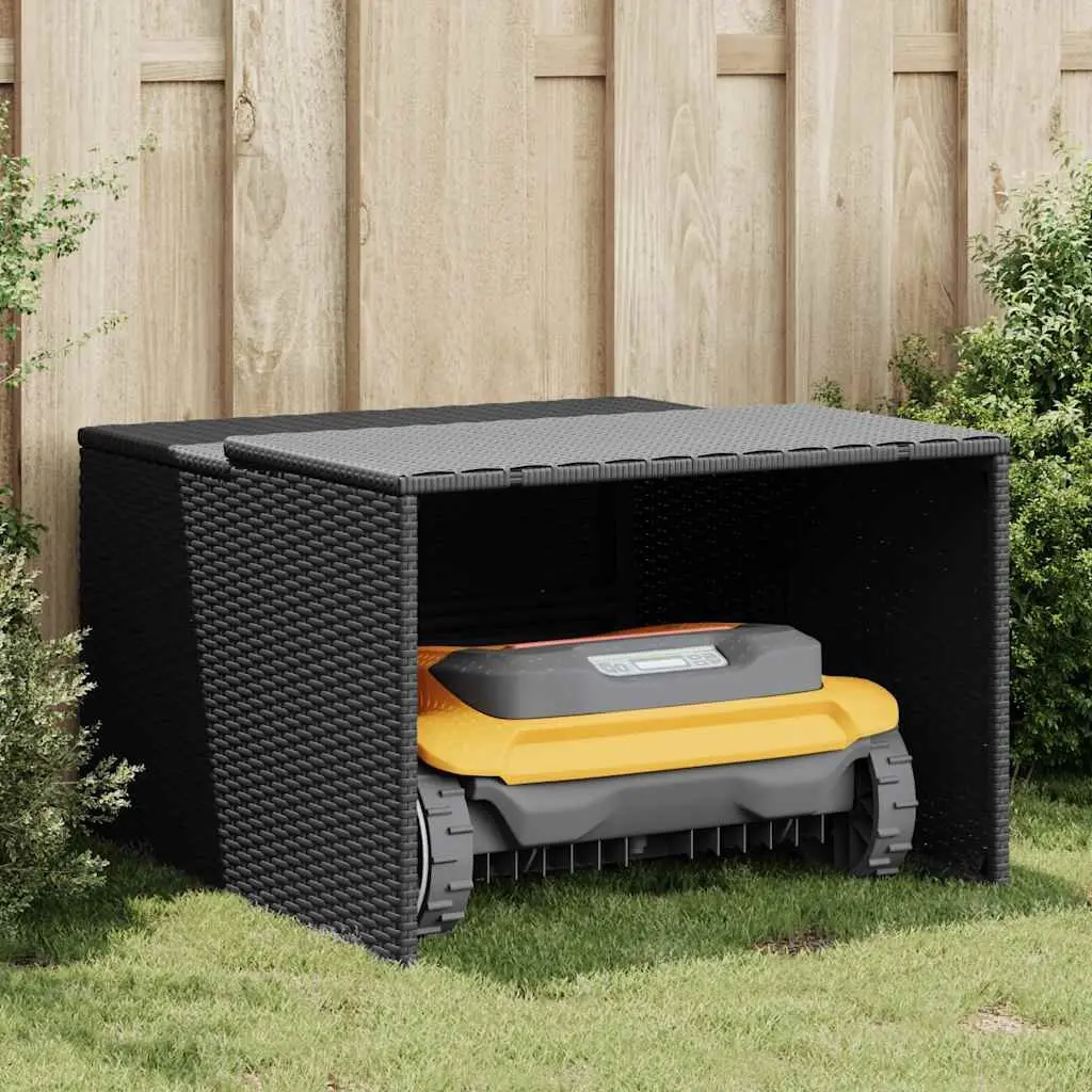 Robot Mower Garage PE Rattan Powder Coated Steel 86x90x52cm Black