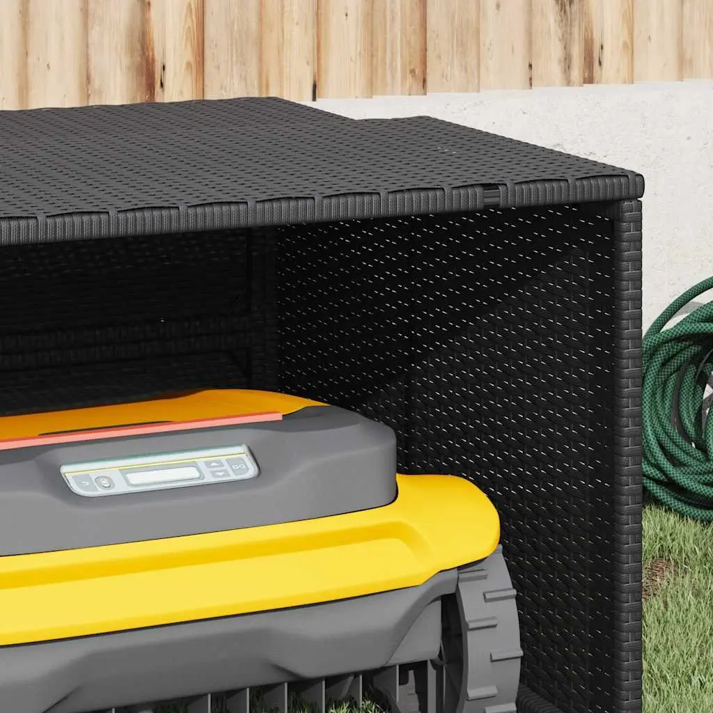 Robot Mower Garage PE Rattan Powder Coated Steel 86x90x52cm Black