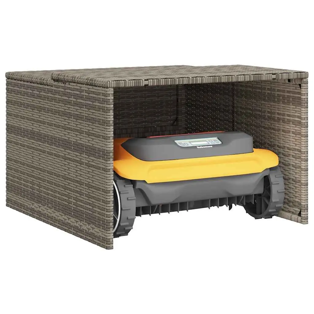 Robot Mower Garage Shelter Powder-coated Steel PE Rattan Grey 86 x 90 x 52/57 cm