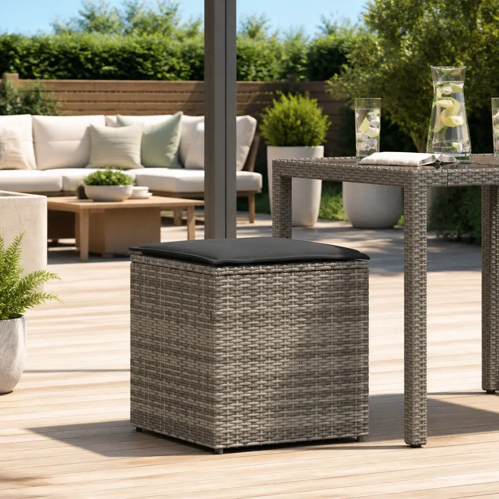 Outdoor Cushion Storage Box in Grey Poly Rattan