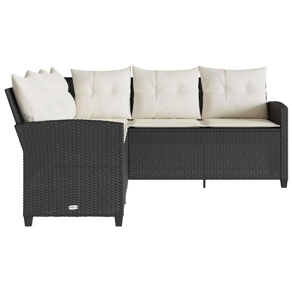 L-Shaped Outdoor Sofa Couch PE Rattan Steel Black