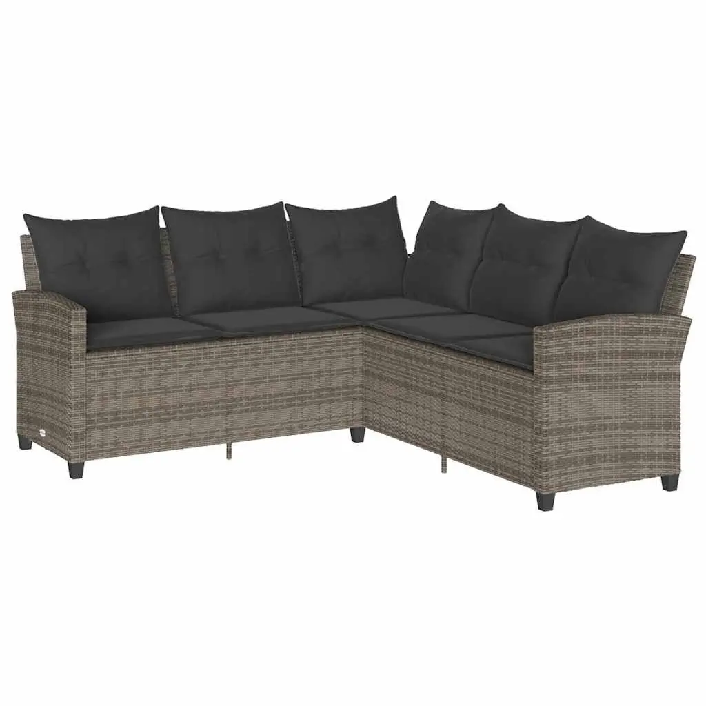L-Shaped Couch Sofa Poly Rattan Grey Outdoor Garden Patio with Cushions