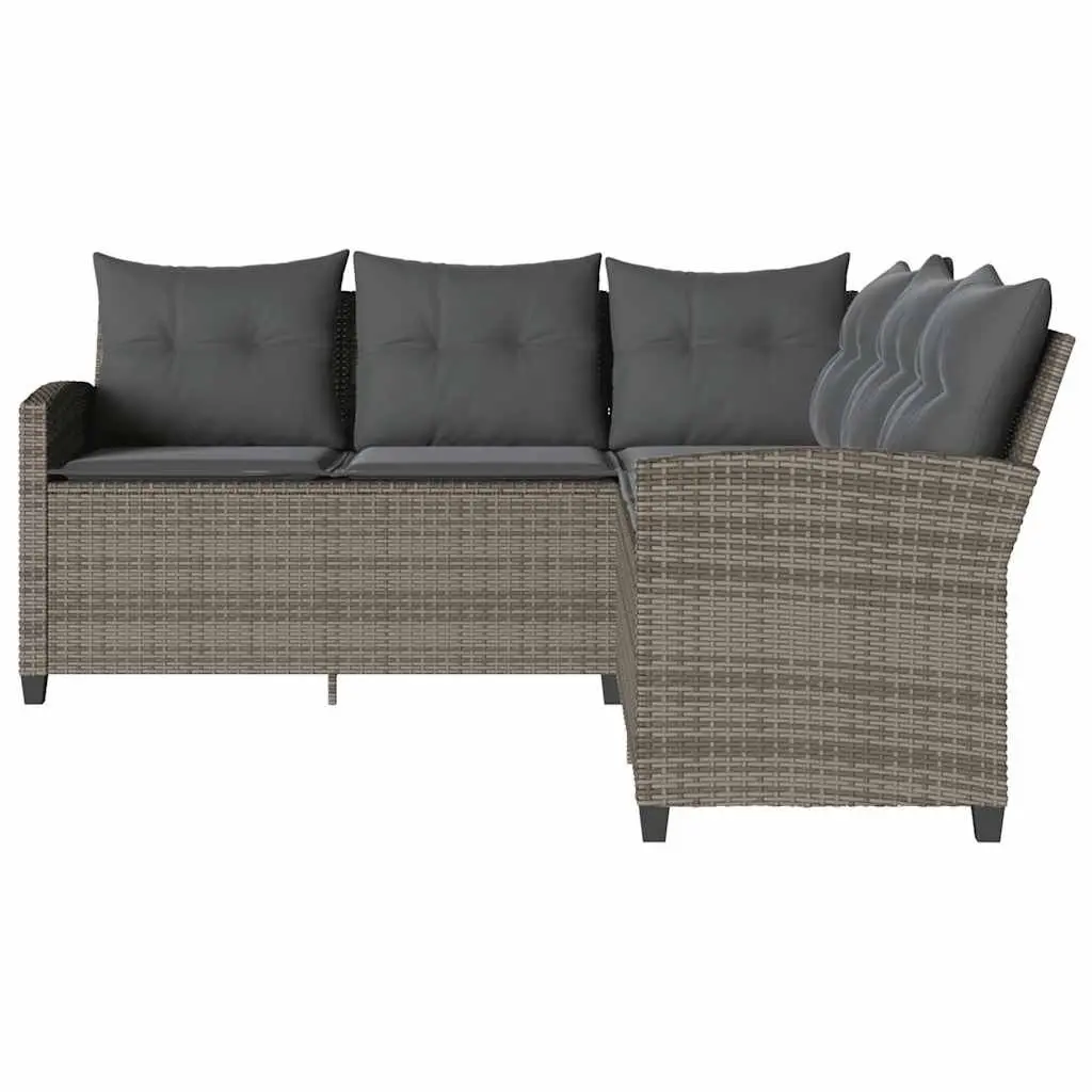 L-Shaped Couch Sofa Poly Rattan Grey Outdoor Garden Patio with Cushions