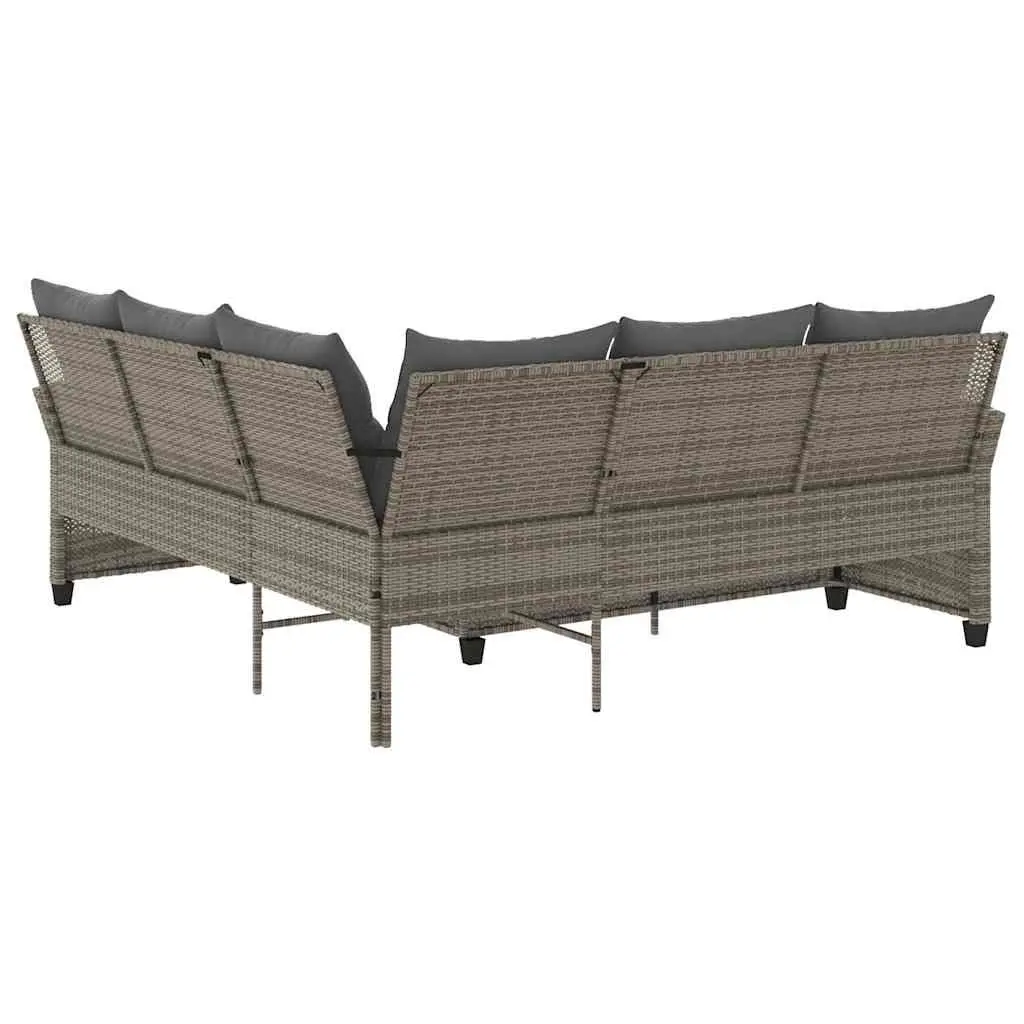 L-Shaped Couch Sofa Poly Rattan Grey Outdoor Garden Patio with Cushions