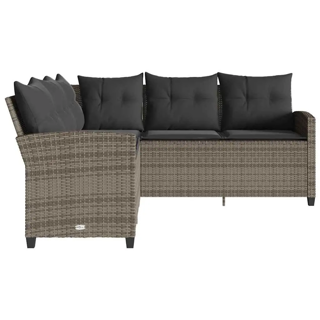 L-Shaped Couch Sofa Poly Rattan Grey Outdoor Garden Patio with Cushions