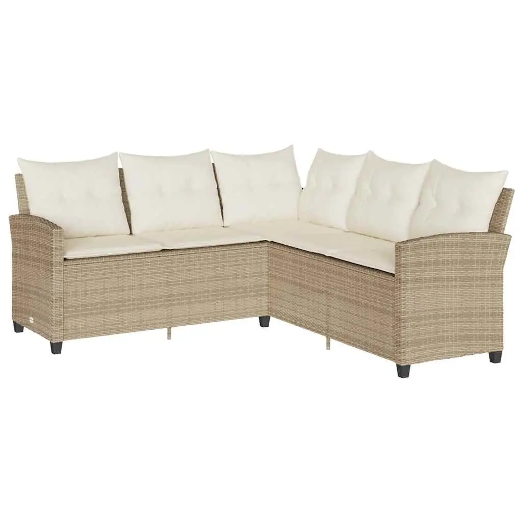 L-Shaped Couch Sofa Poly Rattan Beige Outdoor Garden Patio