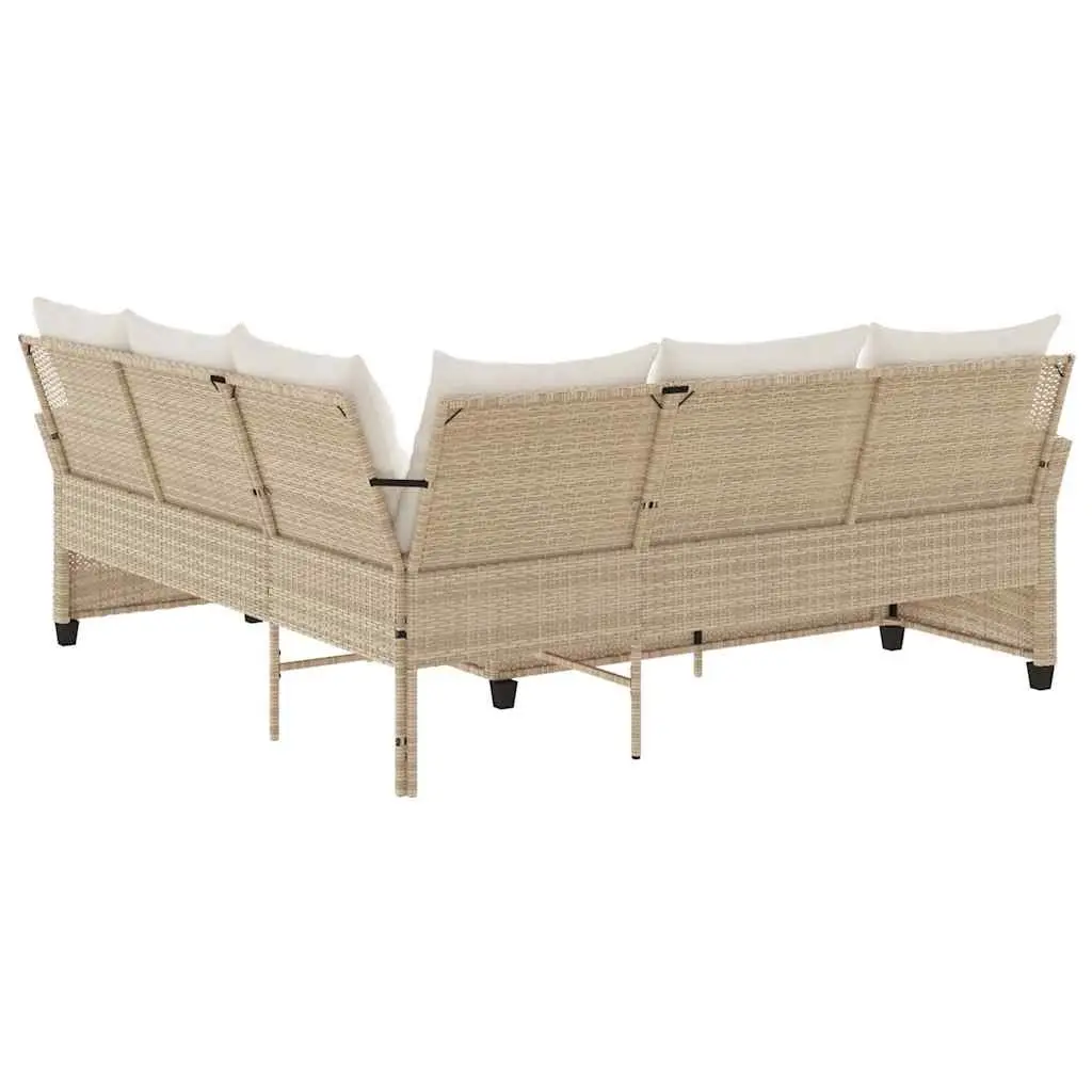 L-Shaped Couch Sofa Poly Rattan Beige Outdoor Garden Patio