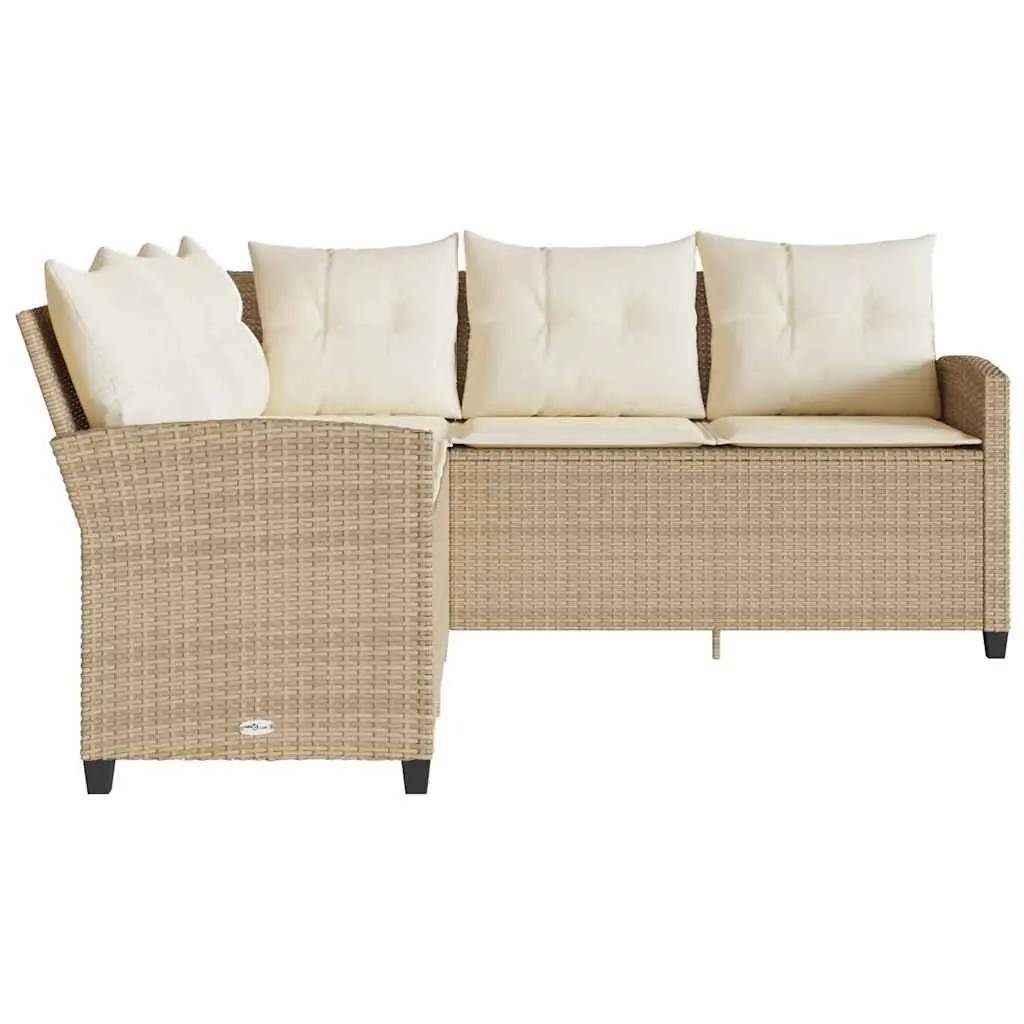L-Shaped Couch Sofa Poly Rattan Beige Outdoor Garden Patio