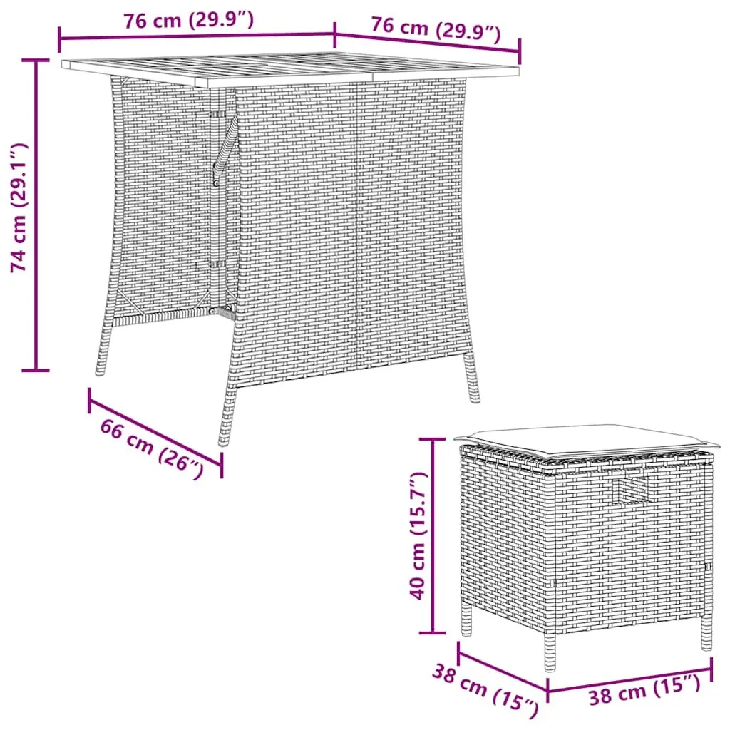 Garden Dining Set PE Rattan Acacia Wood 5 Piece Beige Patio Table Chairs