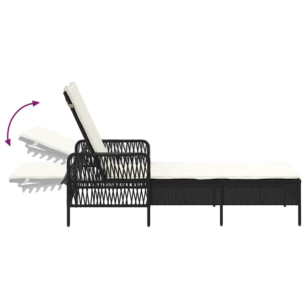 Sun Lounger Poly Rattan Adjustable Backrest 55 x 200 x 92 cm Black