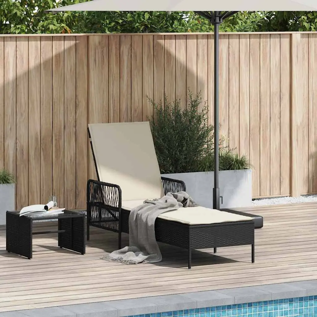 Sun Lounger Poly Rattan Adjustable Backrest 55 x 200 x 92 cm Black