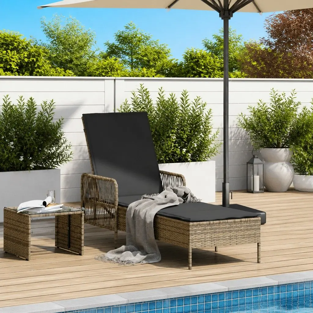 Grey Poly Rattan Sun Lounger with Adjustable Backrest