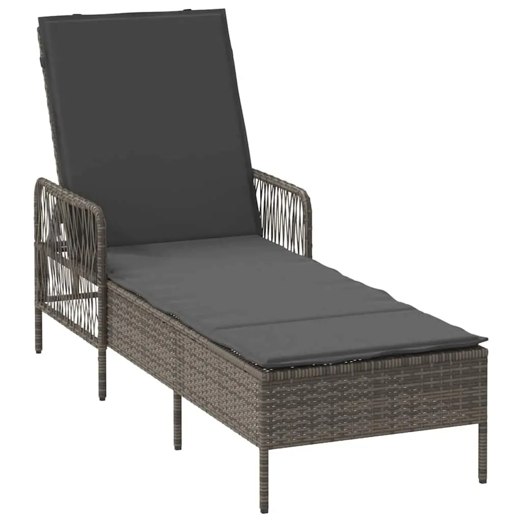 Sun Lounger Poly Rattan Adjustable Backrest 200 x 55 x 92 cm Grey