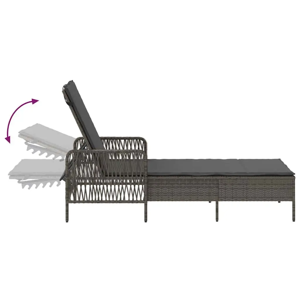 Sun Lounger Poly Rattan Adjustable Backrest 200 x 55 x 92 cm Grey