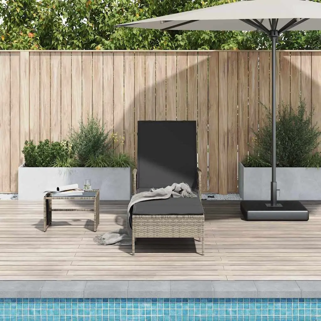 Sun Lounger Poly Rattan Adjustable Backrest 200 x 55 x 92 cm Grey