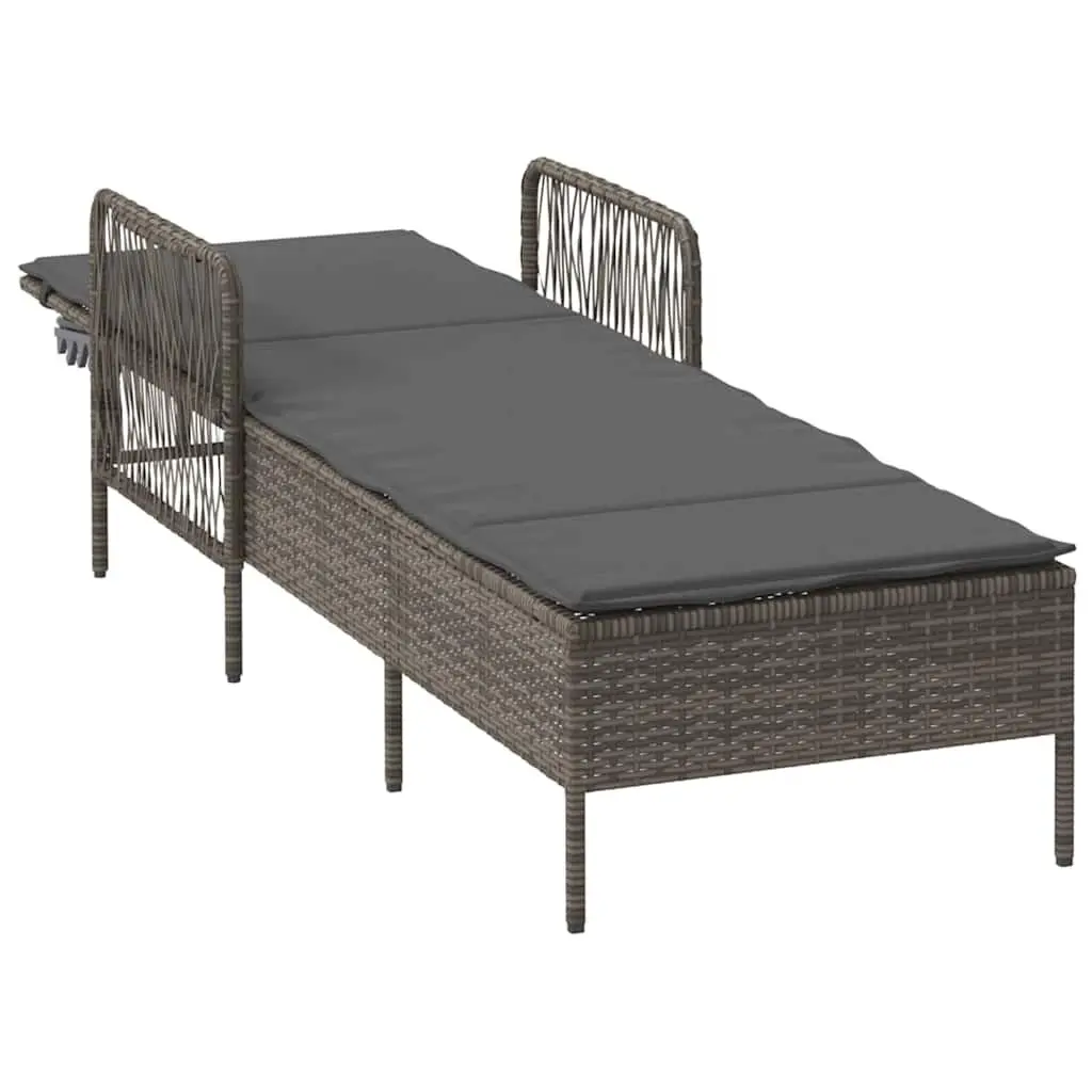 Sun Lounger Poly Rattan Adjustable Backrest 200 x 55 x 92 cm Grey