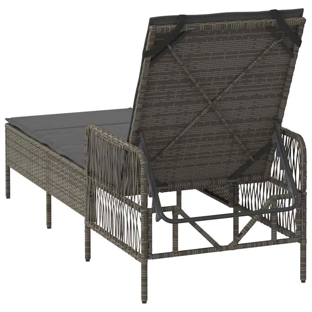 Sun Lounger Poly Rattan Adjustable Backrest 200 x 55 x 92 cm Grey