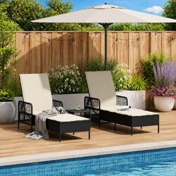 Black Cream White 3-Piece Outdoor Lounger Set