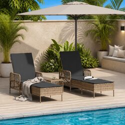 Durable 3-Piece Sun Lounger Set in Grey and Dark Grey
