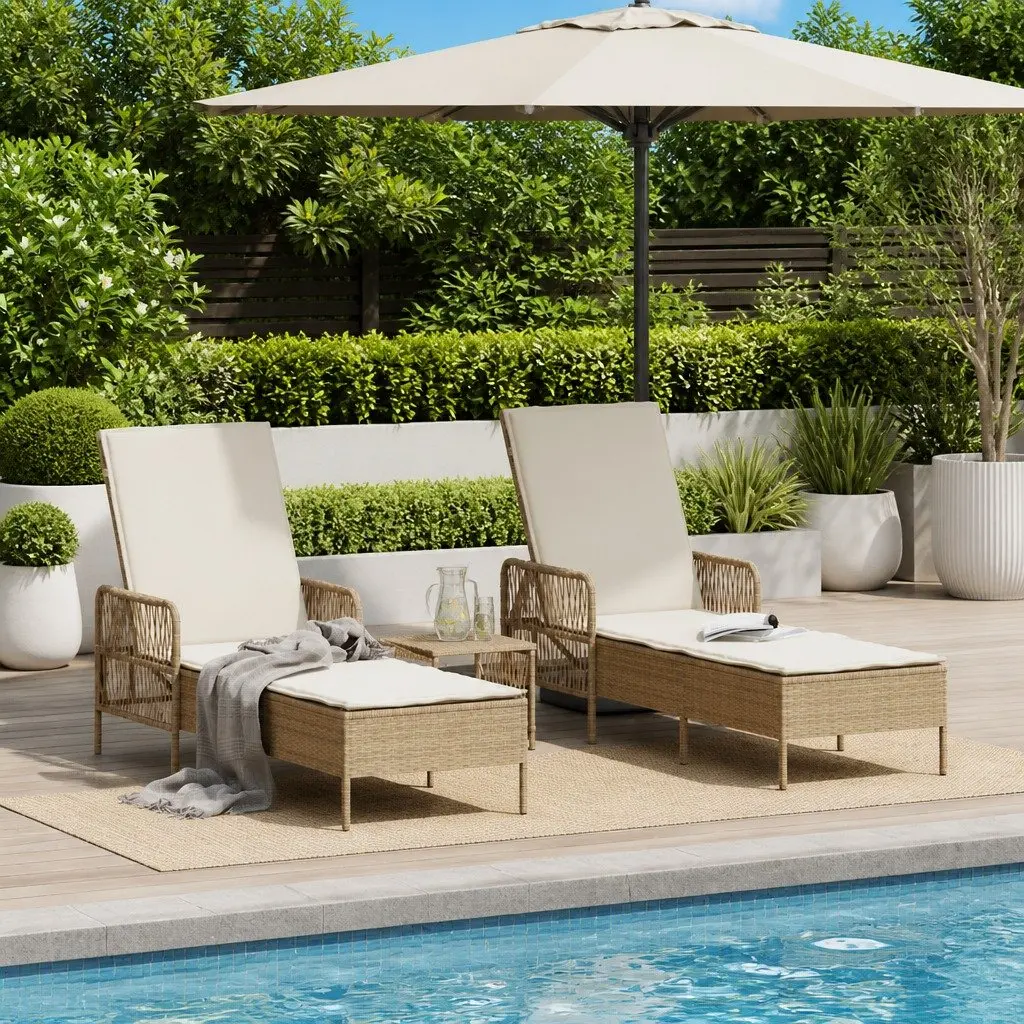Beige Outdoor Chaise Lounge Set of 3 for Patio and Garden