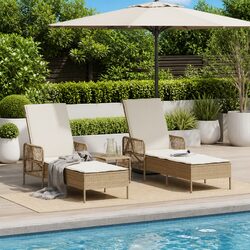 Beige Outdoor Chaise Lounge Set of 3 for Patio and Garden