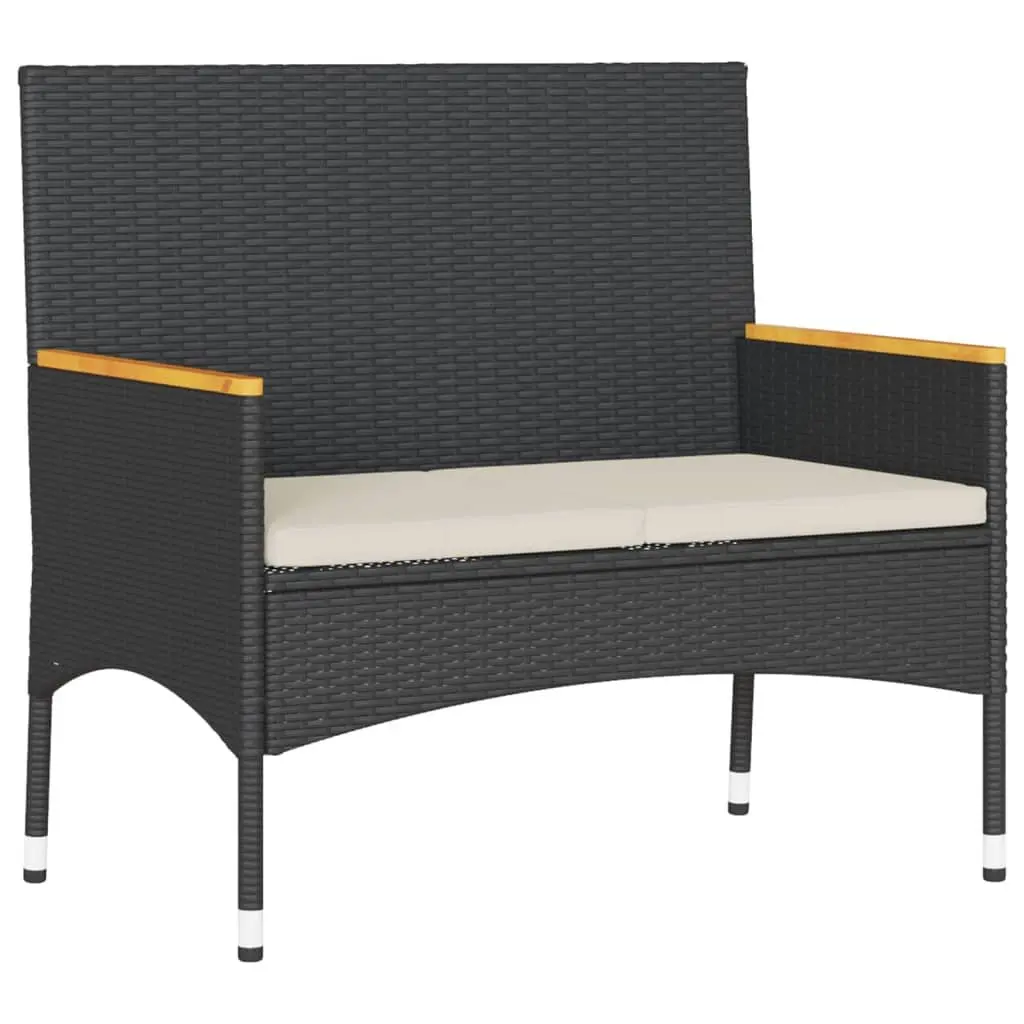 Black Poly Rattan 2-Seater Garden Bench with Coffee Table