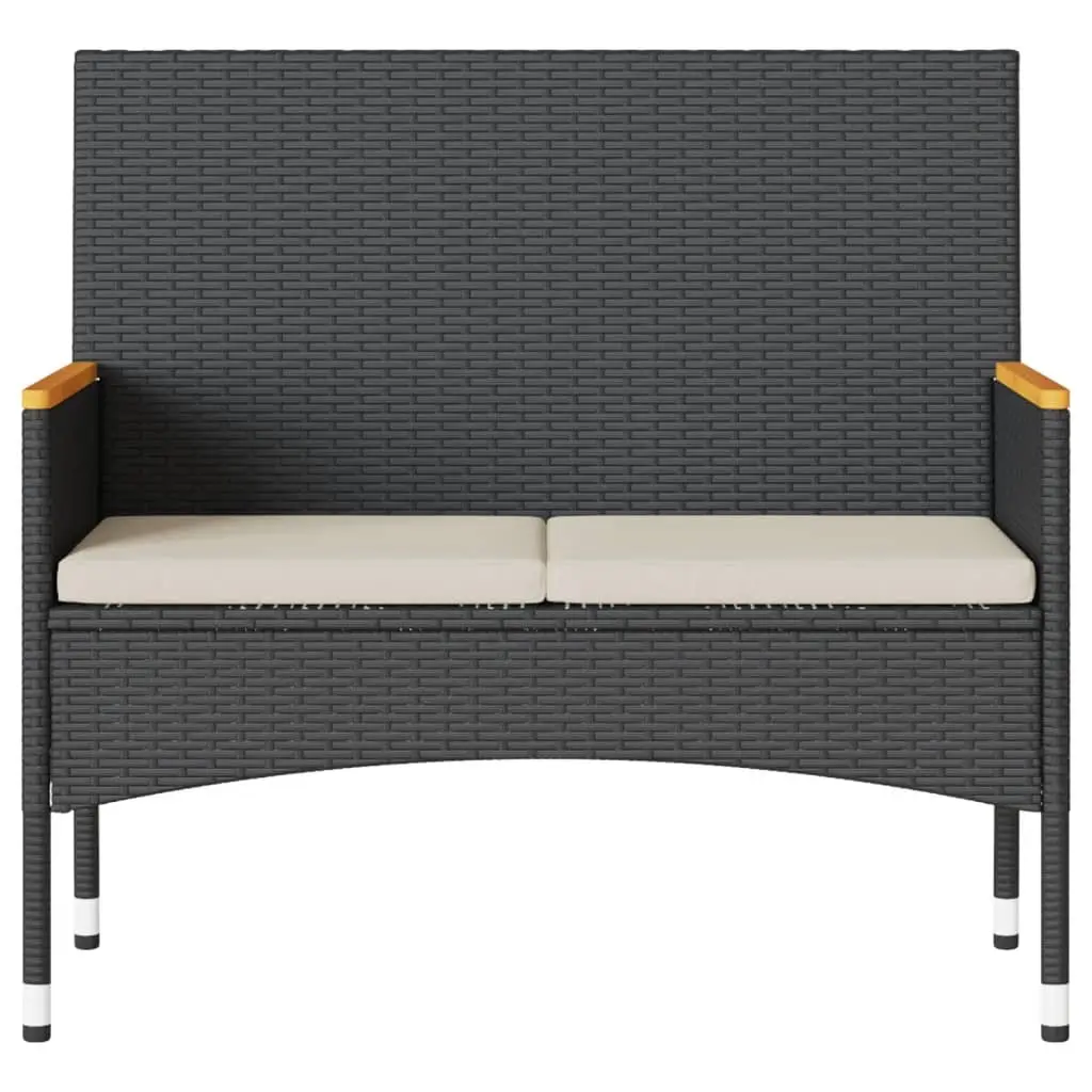 Black Poly Rattan 2-Seater Garden Bench with Coffee Table