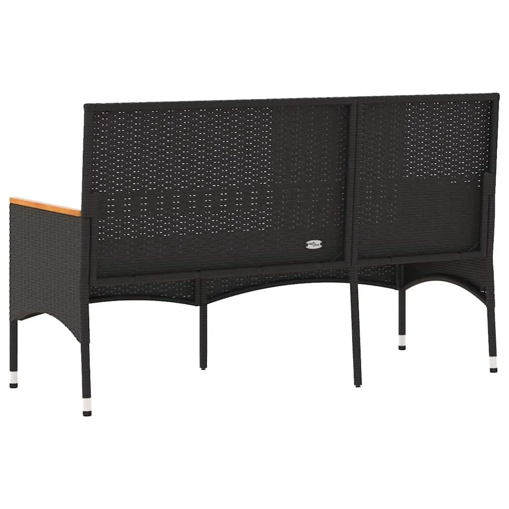 Garden Bench PE Rattan 3-Seater Black with Cushions
