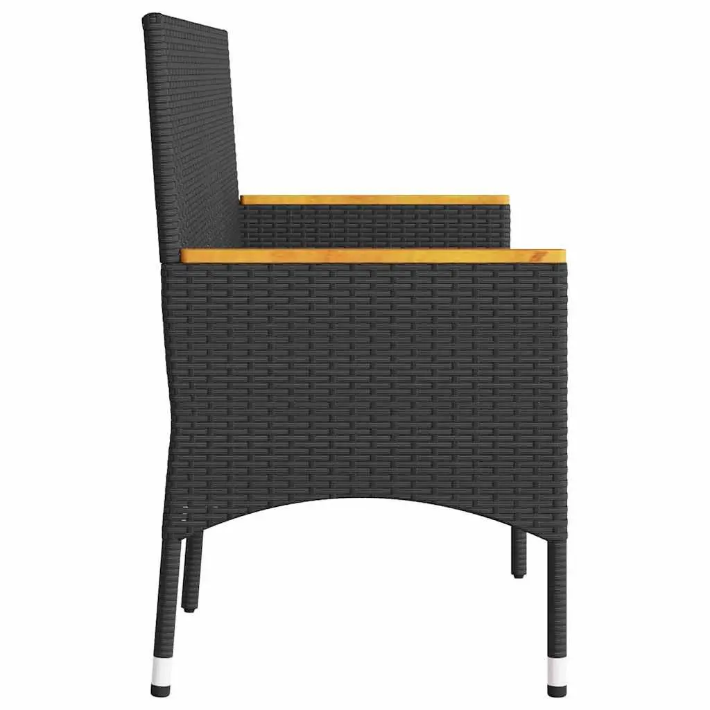 Garden Bench PE Rattan 3-Seater Black with Cushions