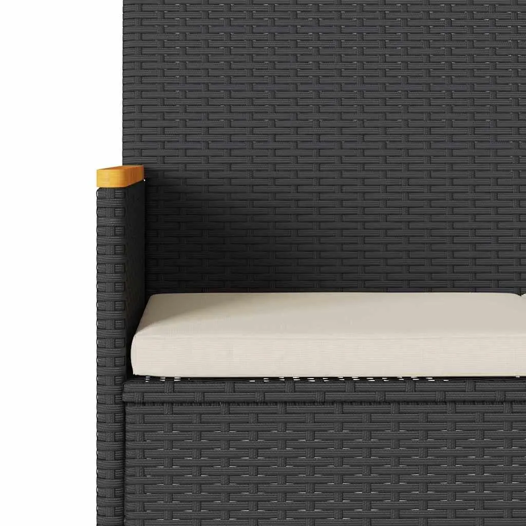 Garden Bench PE Rattan 3-Seater Black with Cushions