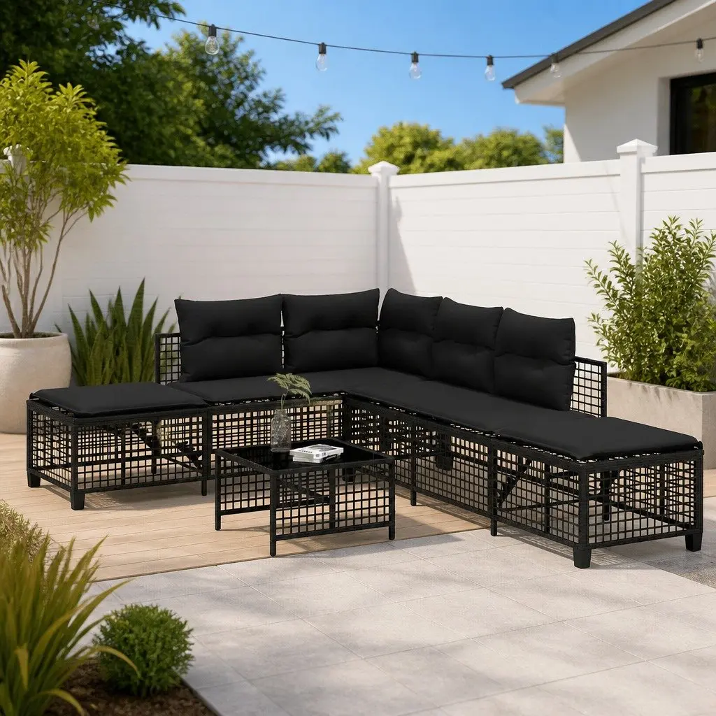 3-Piece Outdoor Corner Sofa Set in Black Rattan