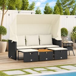 Premium 3-Seater Garden Sofa with Retractable Canopy and Stools