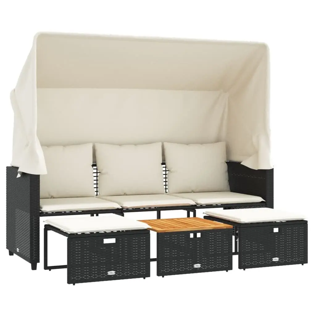 3-Seater Garden Sofa with Retractable Canopy and Stools