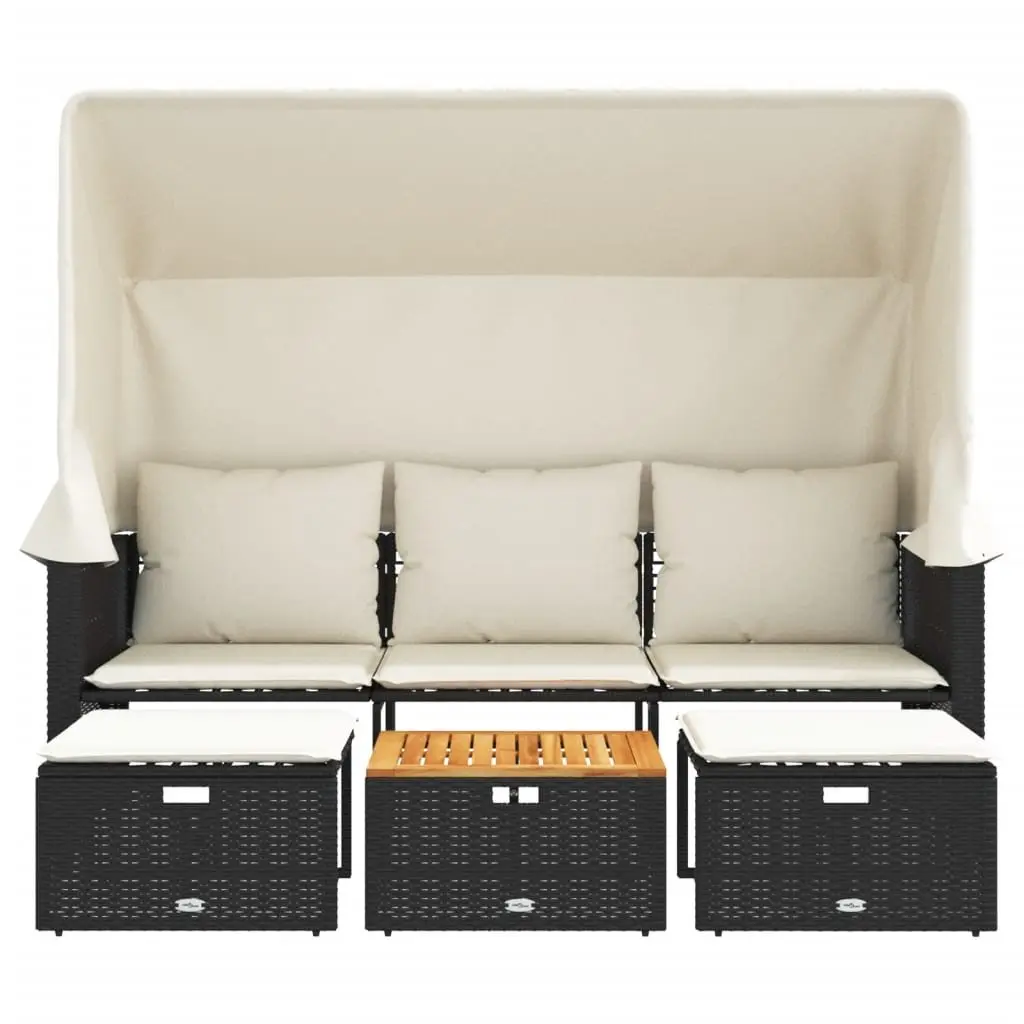 3-Seater Garden Sofa with Retractable Canopy and Stools
